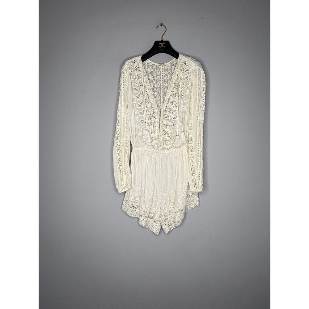 LoveShackFancy Anais Playsuit Romper Coverup - Ivory White Cotton Lace Vintage M